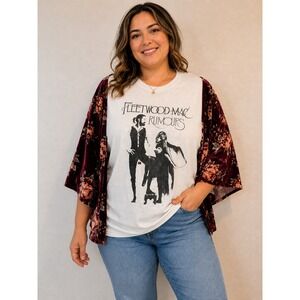 Fleetwood Mac Rumours Upcycled Top Floral Velvet Kimono Sleeves OOAK O/S Boho